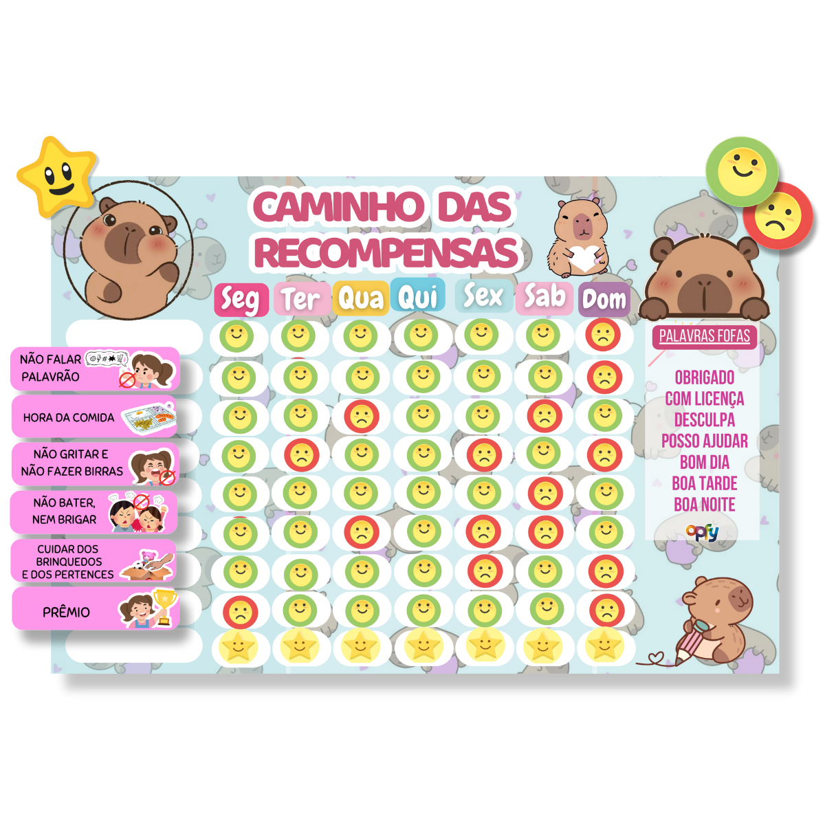Quadro De Tarefas E Incentivo Infantil Capivara - Opfy Lilás