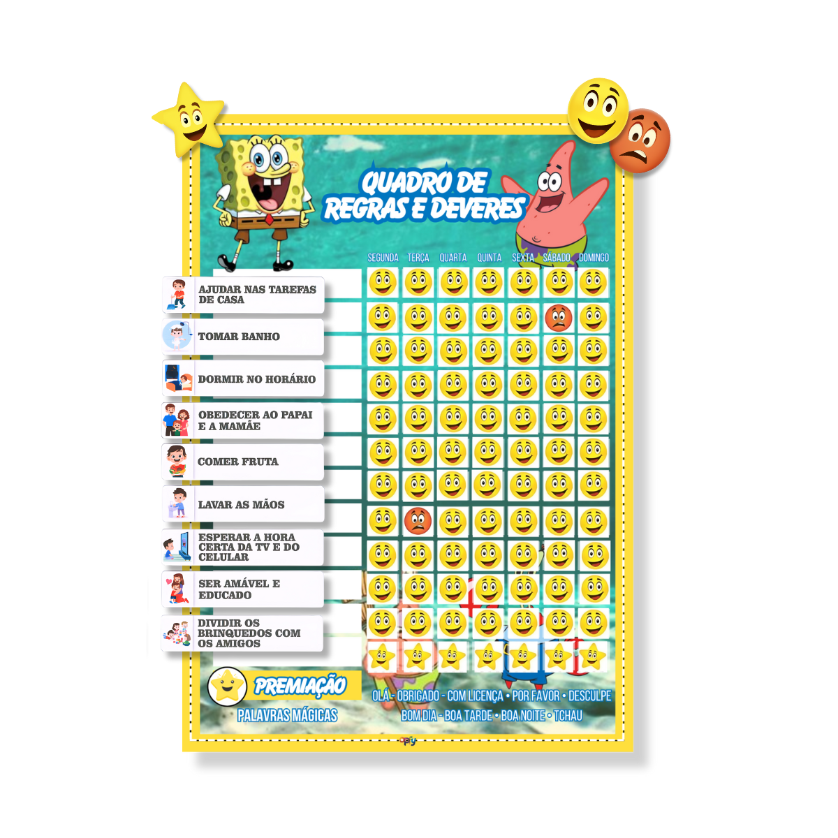 Quadro De Incentivo Infantil Bob Esponja