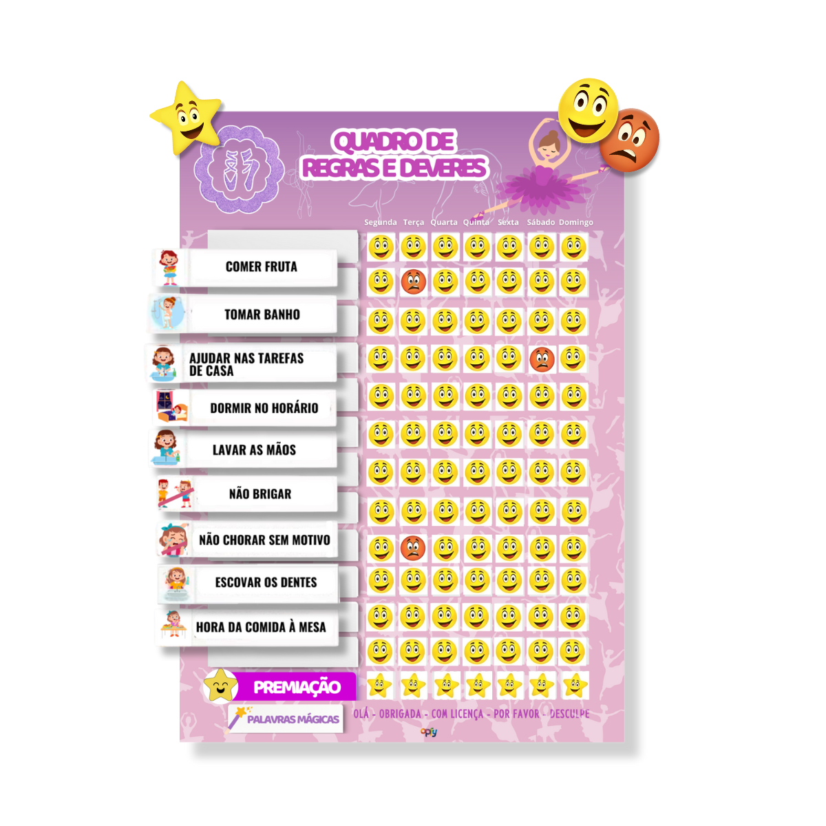 Quadro De Regras Incentivos Tarefas Bailarina Imã Geladeira