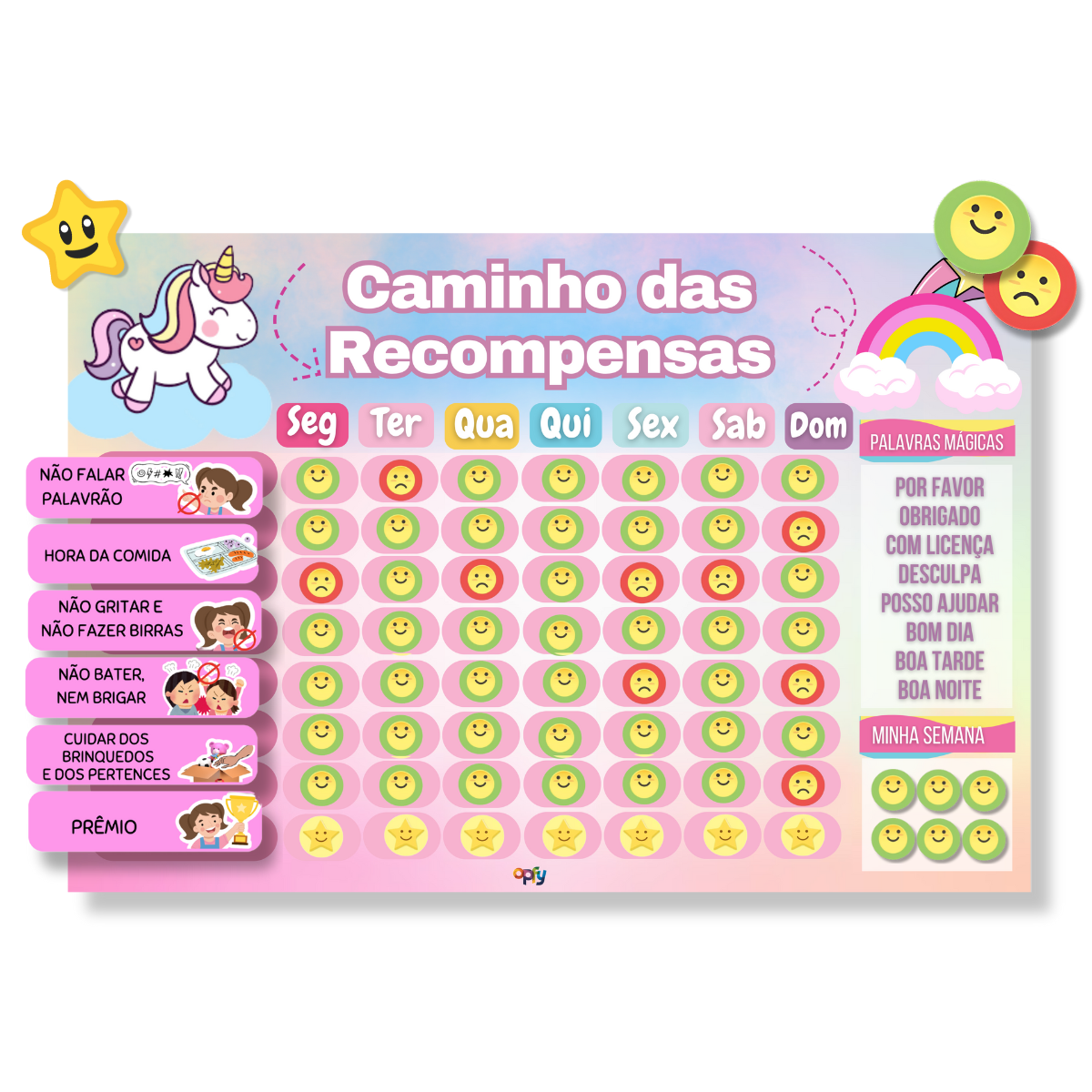 Quadro De Rotina Infantil Unicórnio Atividade Para Incentivo