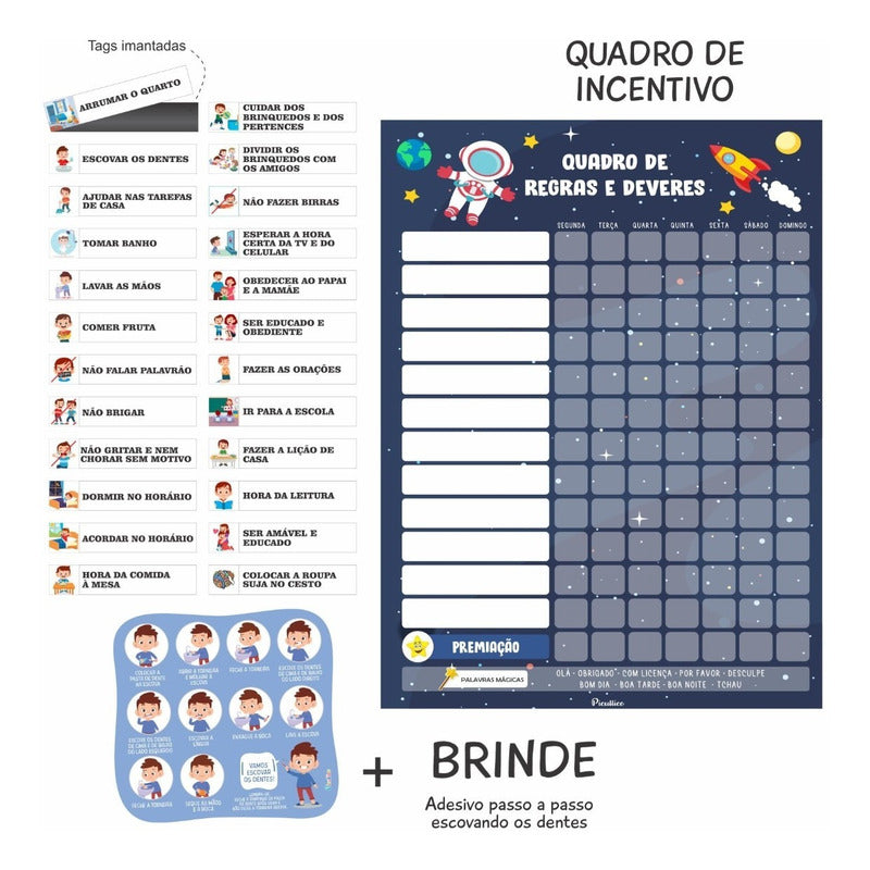 Quadro De Regras Infantil Educativo - Magnetico 24 Regras