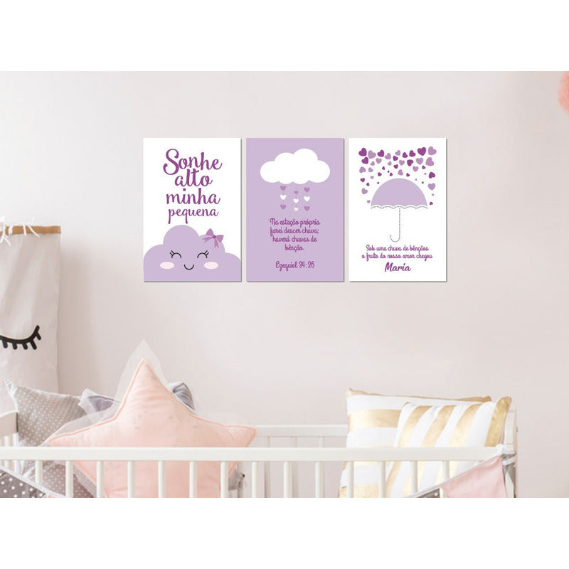 Placa Quadro Decoração Infantil Bebê Nuvem Chuva De Bençãos