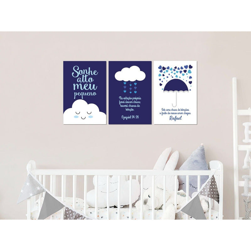 Placa Quadro Decoração Infantil Bebê Nuvem Chuva De Bençãos