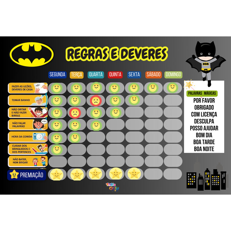 Kit Quadro De Rotina + Quadro De Incentivo + Brinde Batman