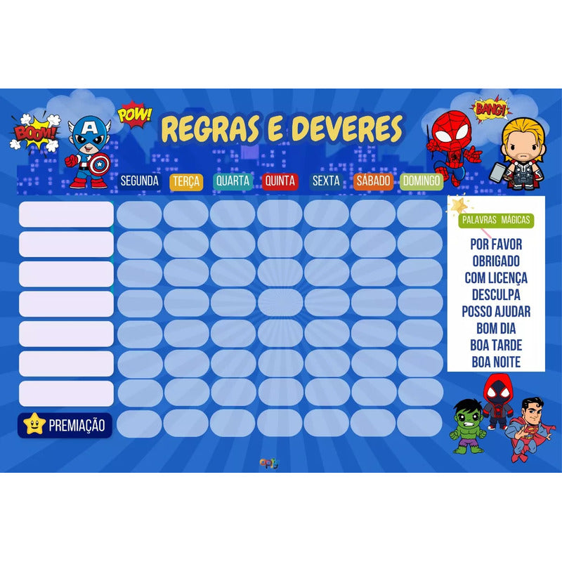 Quadro De Rotinas Diária E Tarefas Infantil Heróis + Brinde