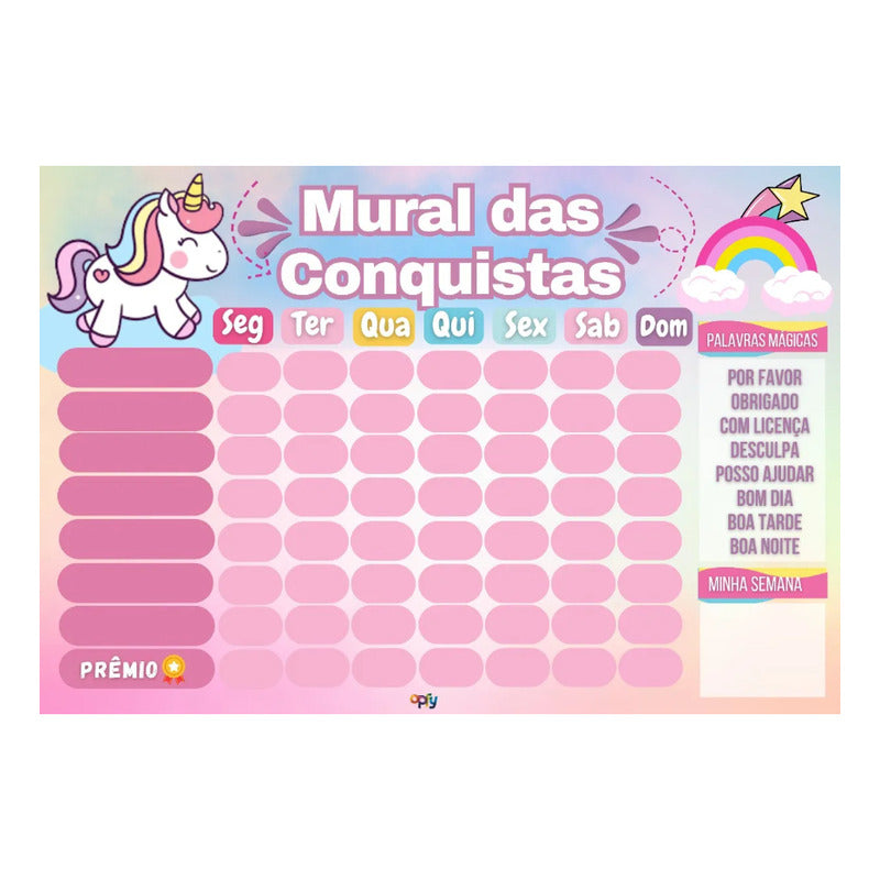Quadro De Rotina Infantil Unicórnio De Parede