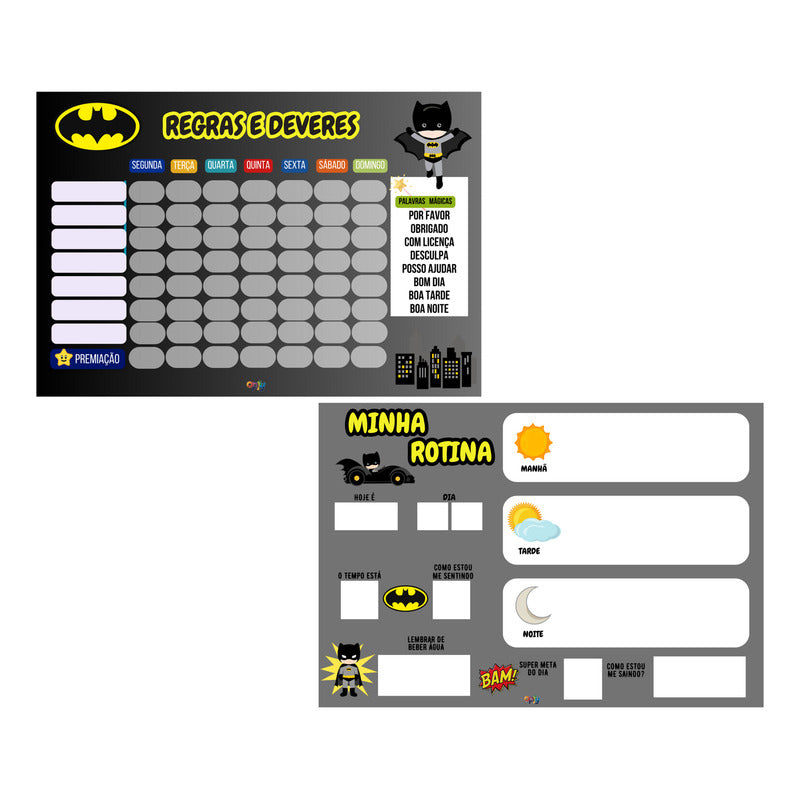 Kit Quadro De Rotina + Quadro De Incentivo + Brinde Batman