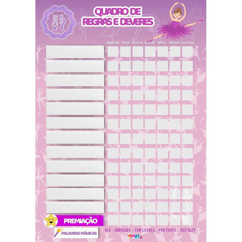 Quadro De Tarefas Infantil (30x40) Meninas - Variados