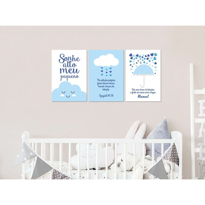 Placa Quadro Decoração Infantil Bebê Nuvem Chuva De Bençãos