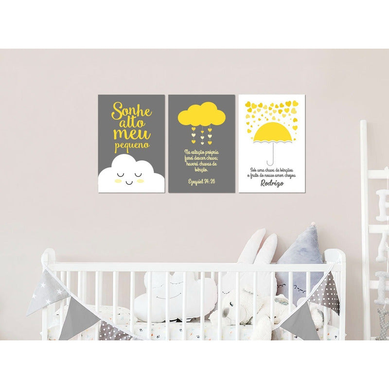 Placa Quadro Decoração Infantil Bebê Nuvem Chuva De Bençãos