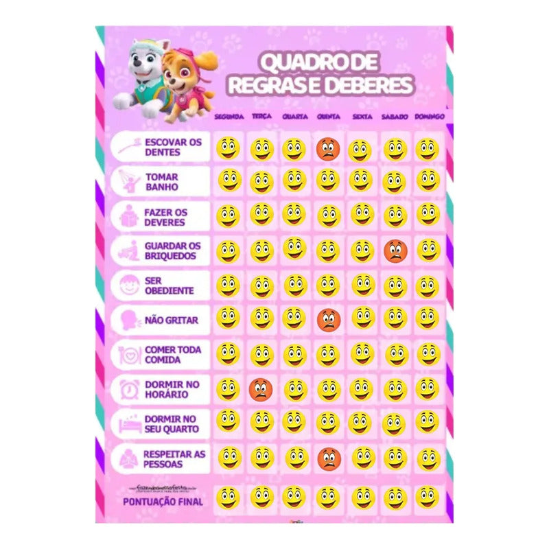 Quadro De Tarefas Infantil (30x40) Meninas - Variados