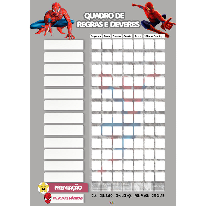 Quadro Rotina Diária E Tarefas Infantil Tema H Aranha