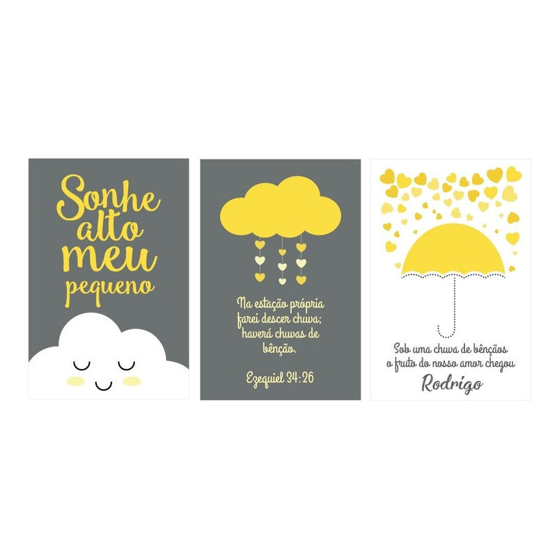 Placa Quadro Decoração Infantil Bebê Nuvem Chuva De Bençãos