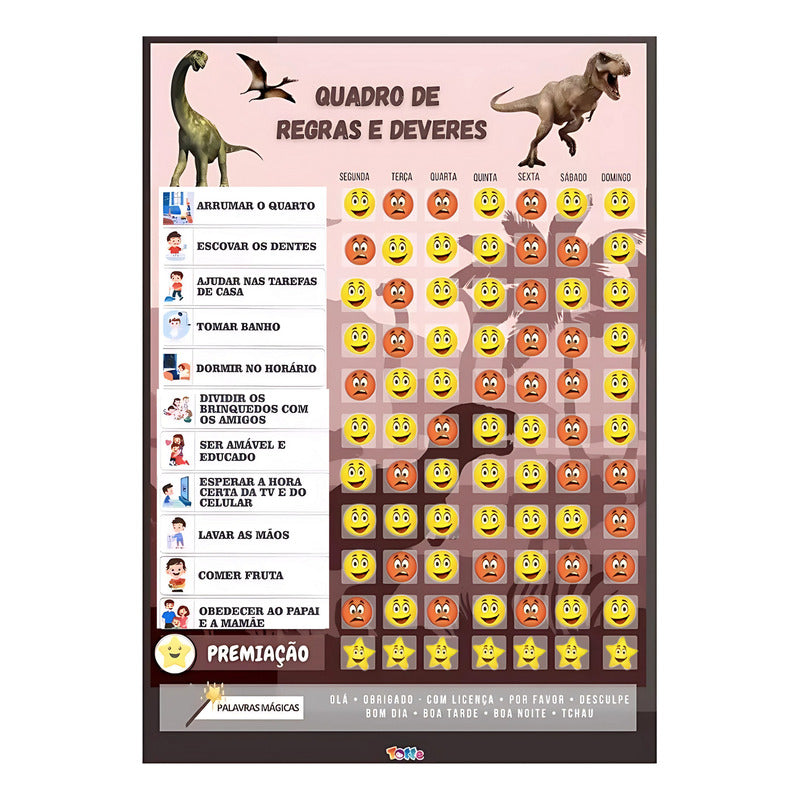 Quadro Rotina Diária E Tarefas Infantil Dinossauro Vertical
