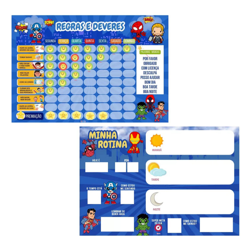 Kit Quadro De Rotina + Quadro De Incentivo + Brinde Heróis