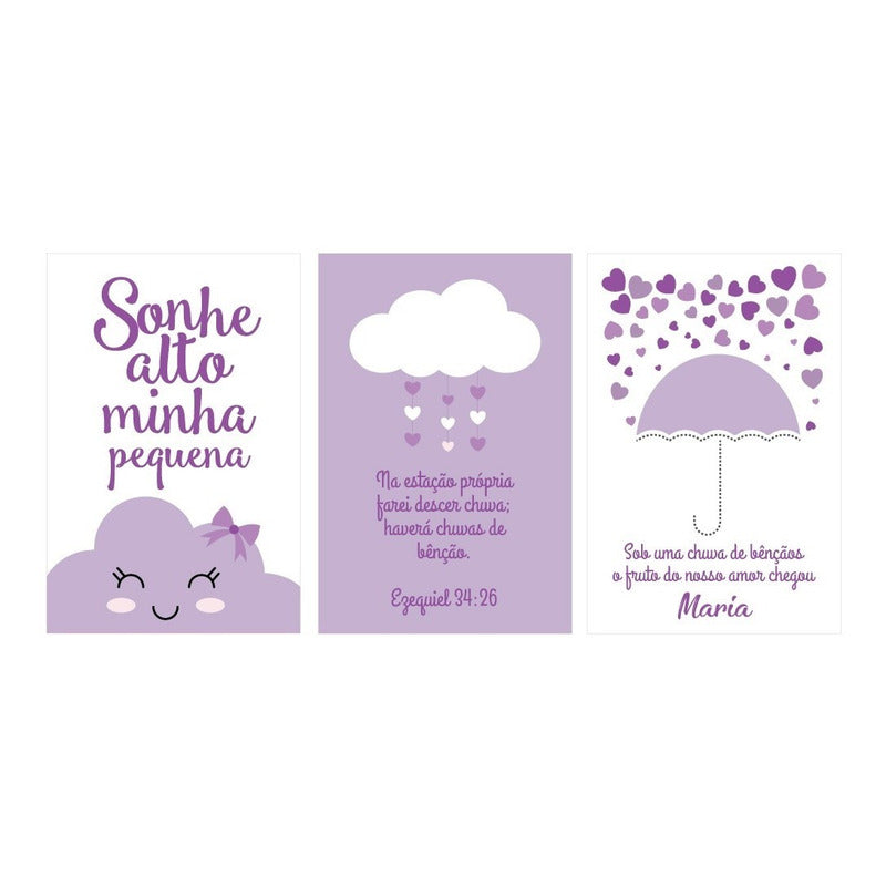 Placa Quadro Decoração Infantil Bebê Nuvem Chuva De Bençãos