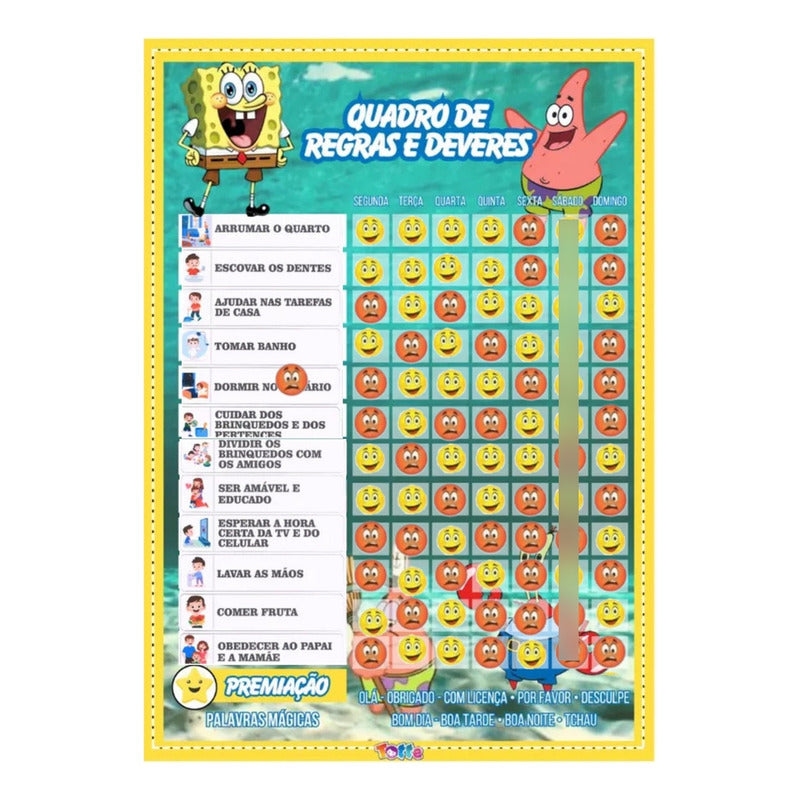 Quadro De Incentivo Infantil Bob Esponja