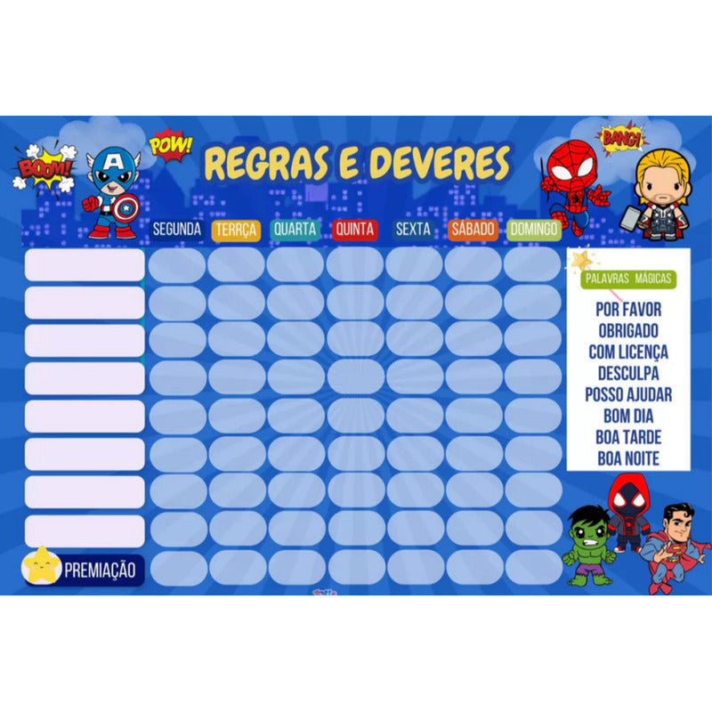 Kit Quadro De Rotina + Quadro De Incentivo + Brinde Heróis