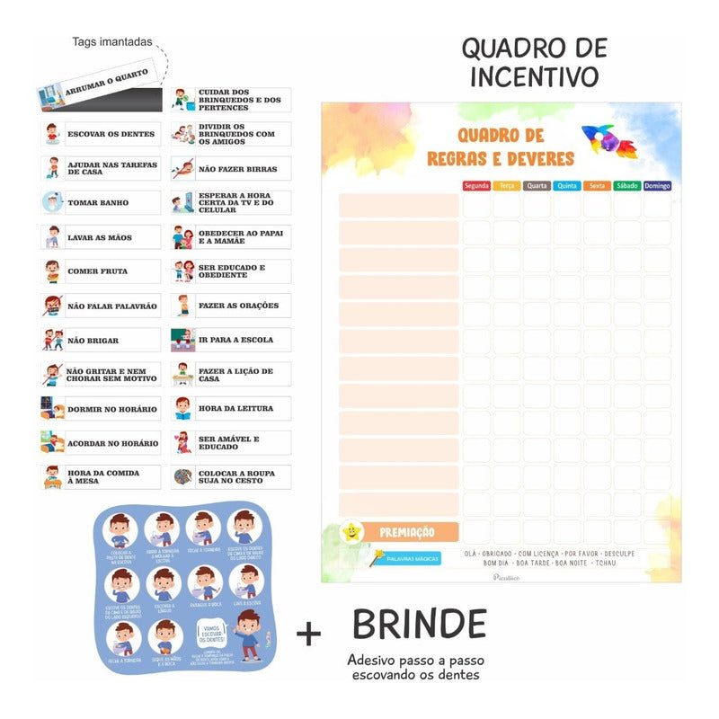 Quadro De Regras Infantil Educativo - Magnetico 24 Regras