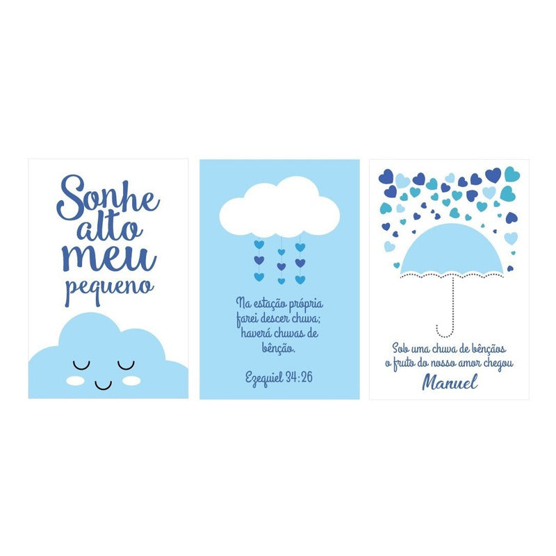 Placa Quadro Decoração Infantil Bebê Nuvem Chuva De Bençãos