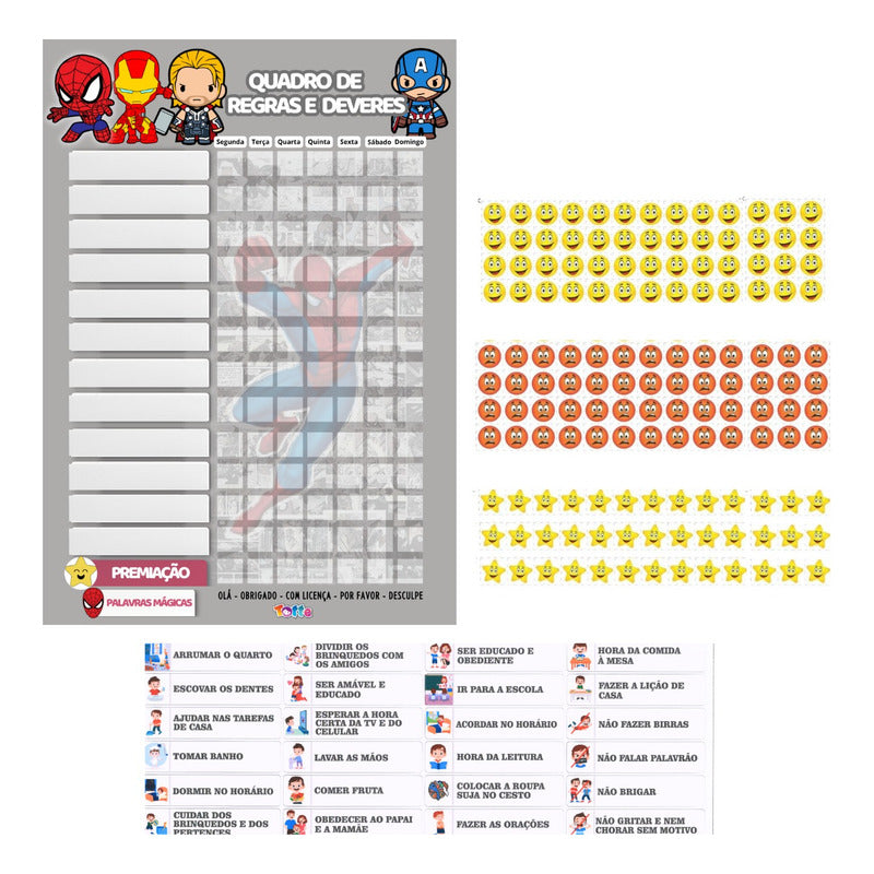 Quadro De Incentivo Infantil Heróis