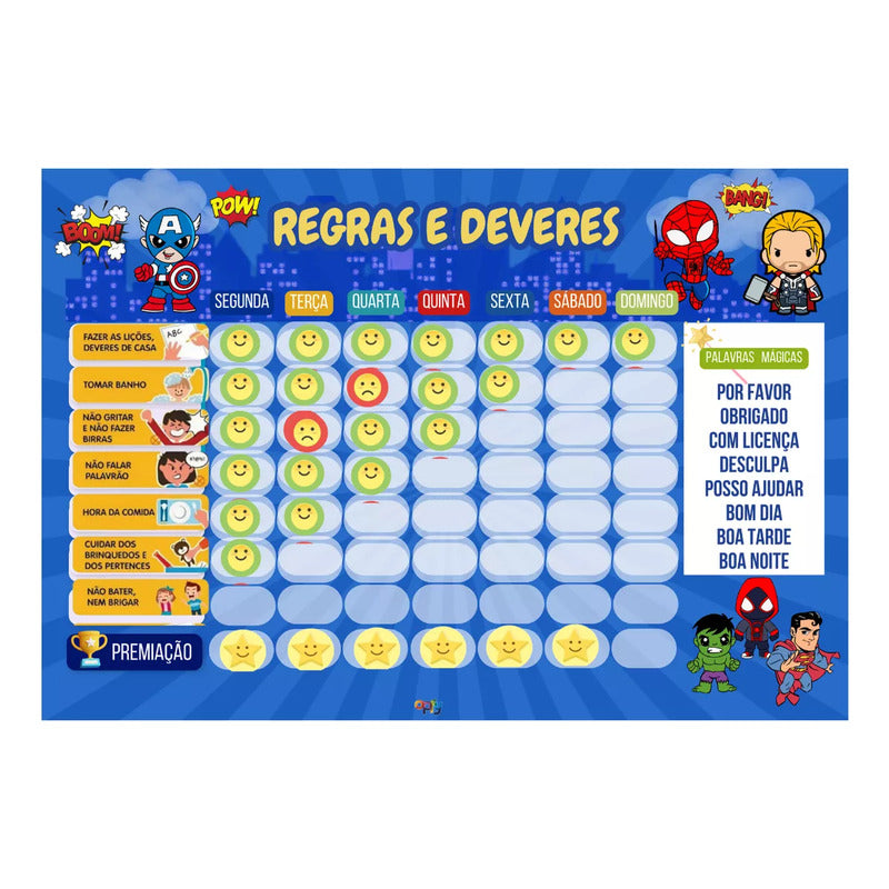 Kit Quadro De Rotinas Diárias Infantil Heróis E Princesas