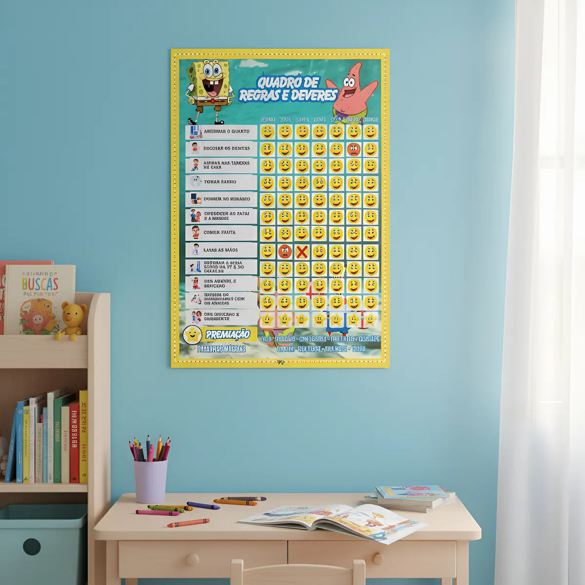 Quadro De Incentivo Infantil Bob Esponja De Parede