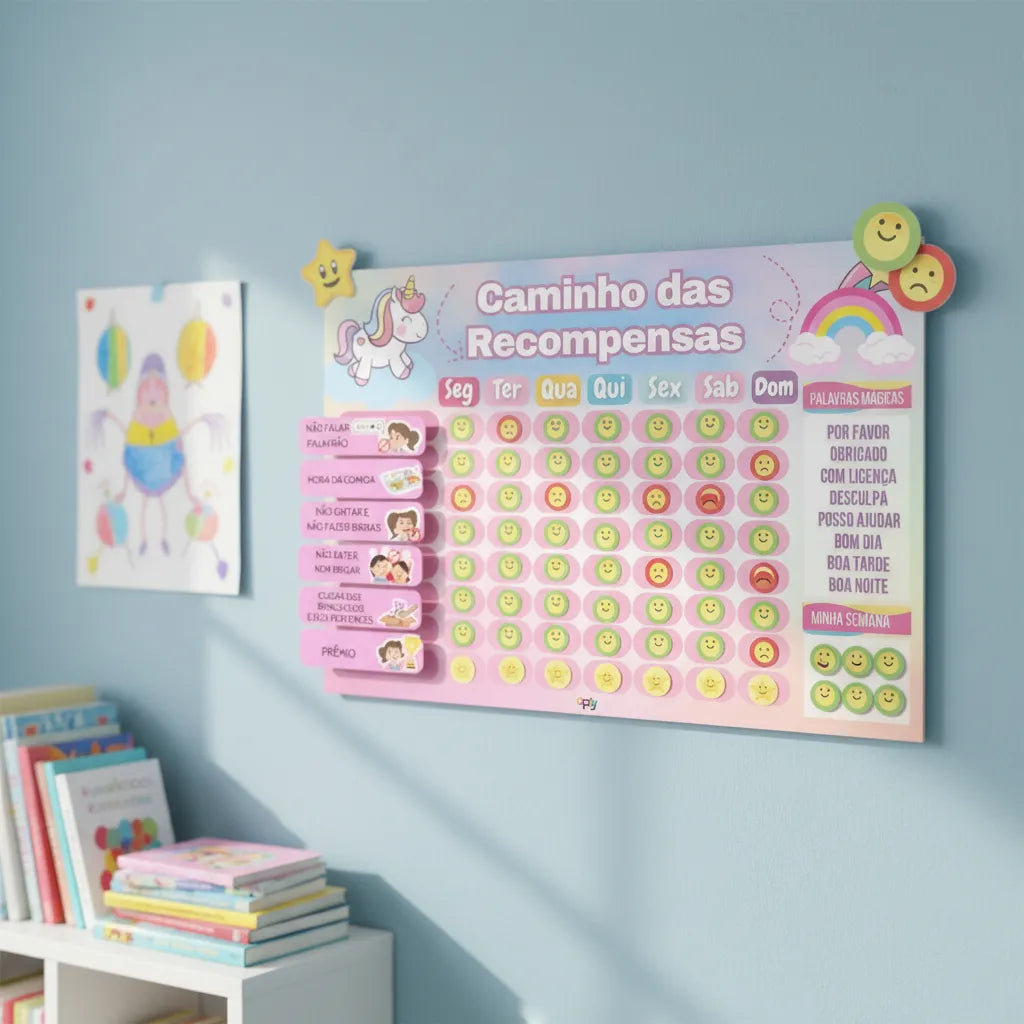 Quadro De Rotina Infantil Unicórnio De Parede