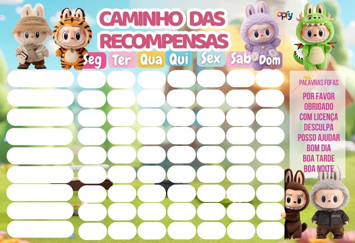 Quadro De Tarefas E Incentivo Infantil Labubu