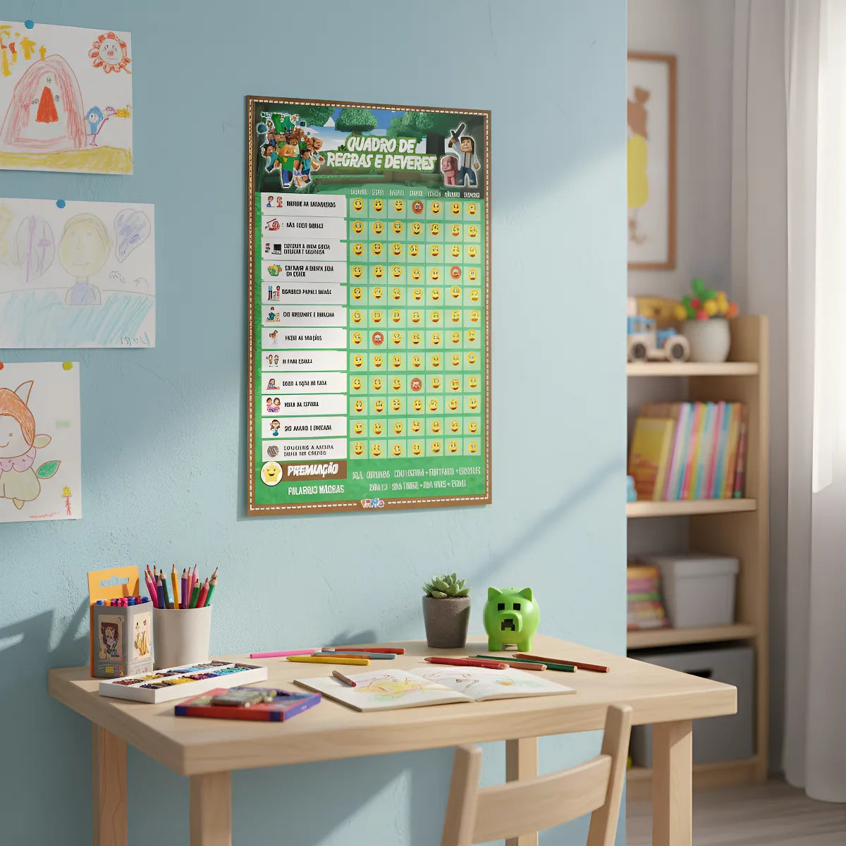 Quadro De Incentivo Infantil Minecraft De Parede