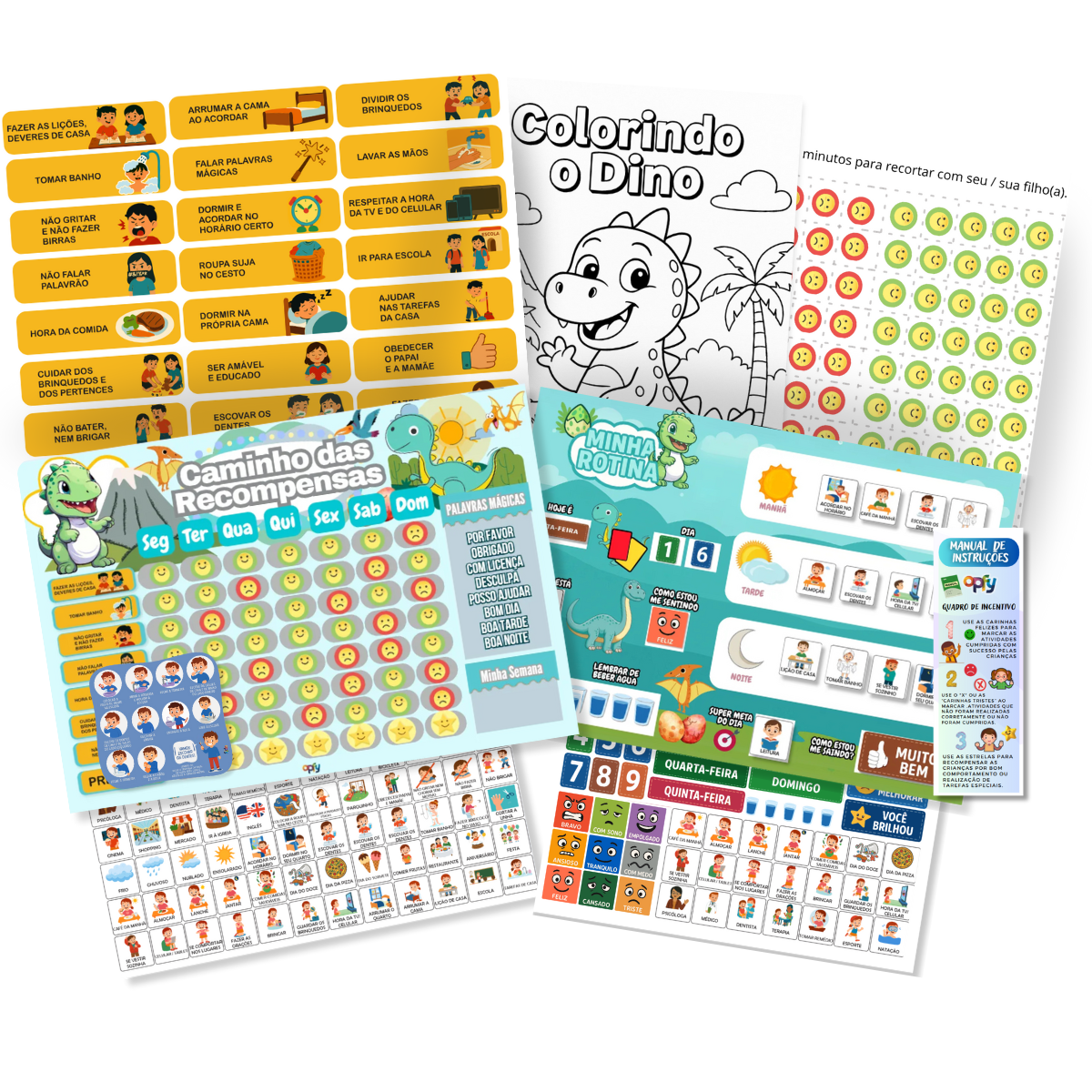 Kit Quadro De Rotina + Quadro De Incentivo Tema Dinossauro
