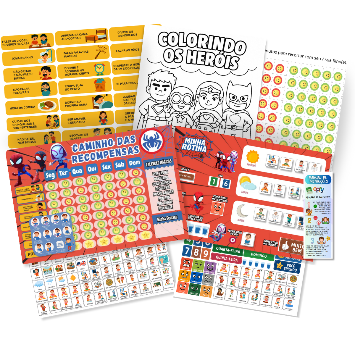Kit Quadro De Rotina + Quadro De Incentivo Infantil Tema Homem Aranha