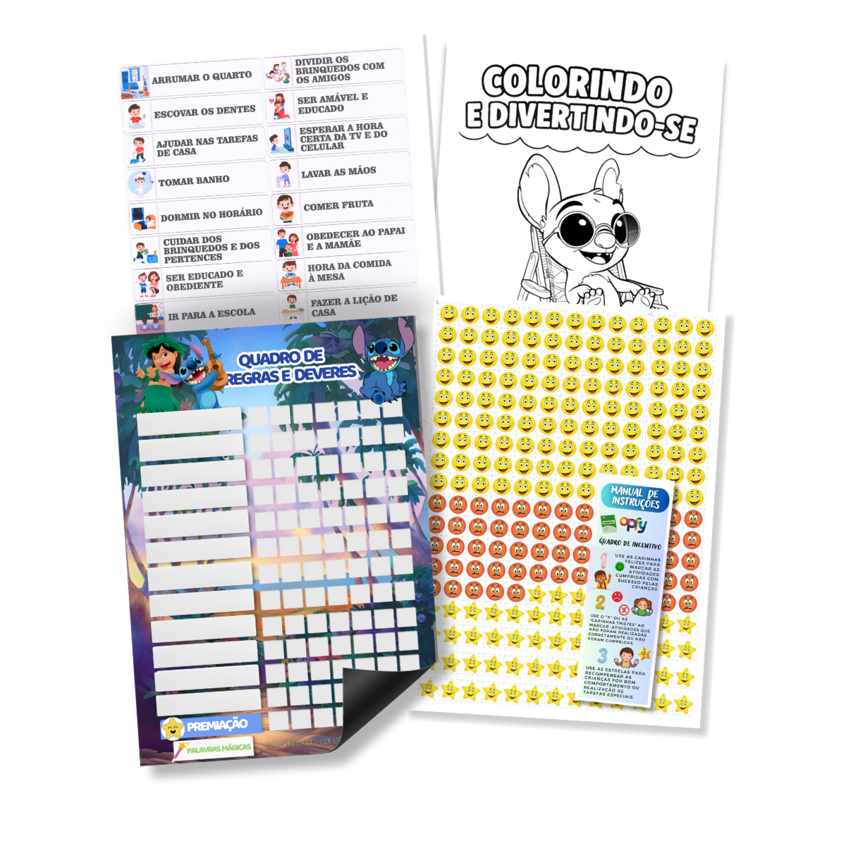 Quadro De Incentivo Infantil Tema Lilo & Stitch Vertical
