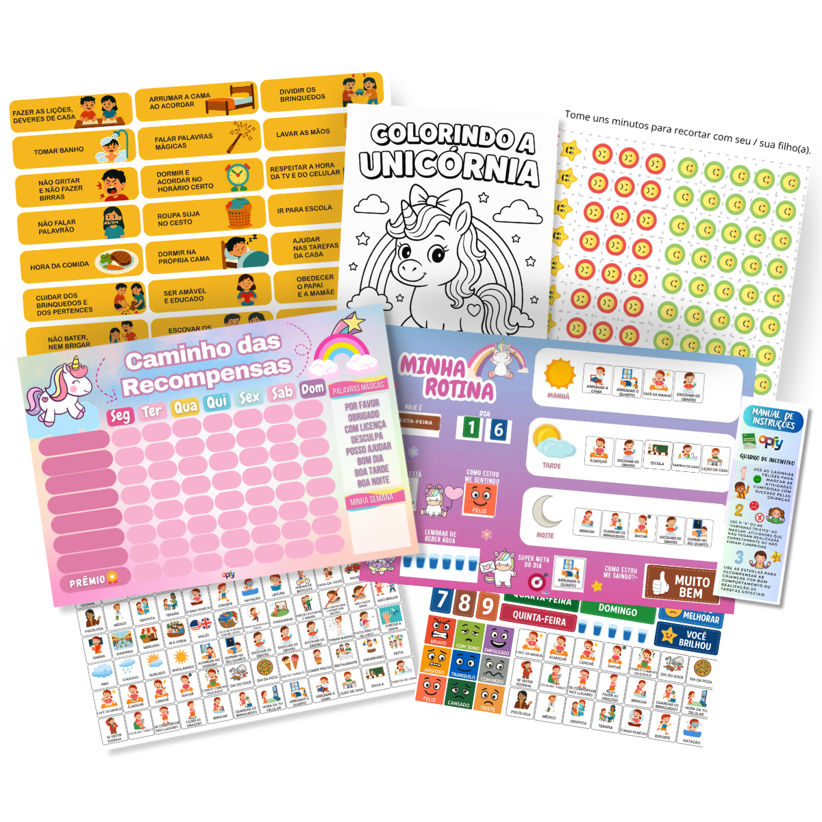 Kit Quadro De Rotina + Quadro De Incentivo Tema Unicórnio