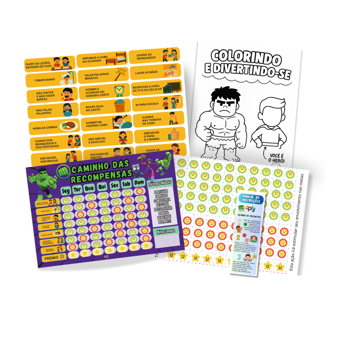 Quadro Rotina Infantil Tema Hulk De Parede