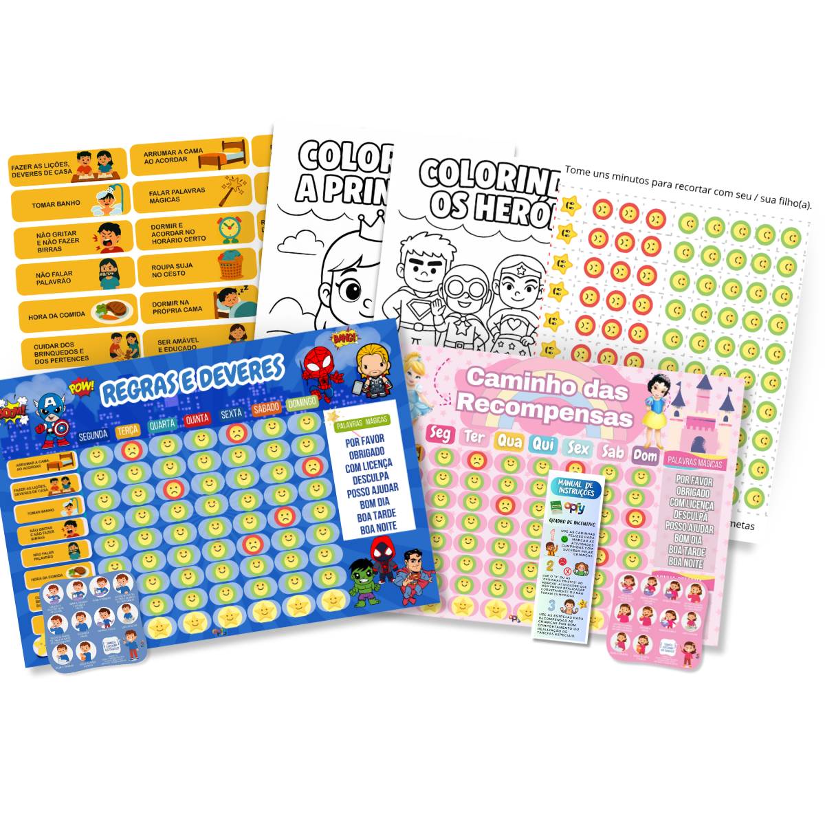 Kit Quadro De Rotinas Diárias Infantil Heróis E Princesas