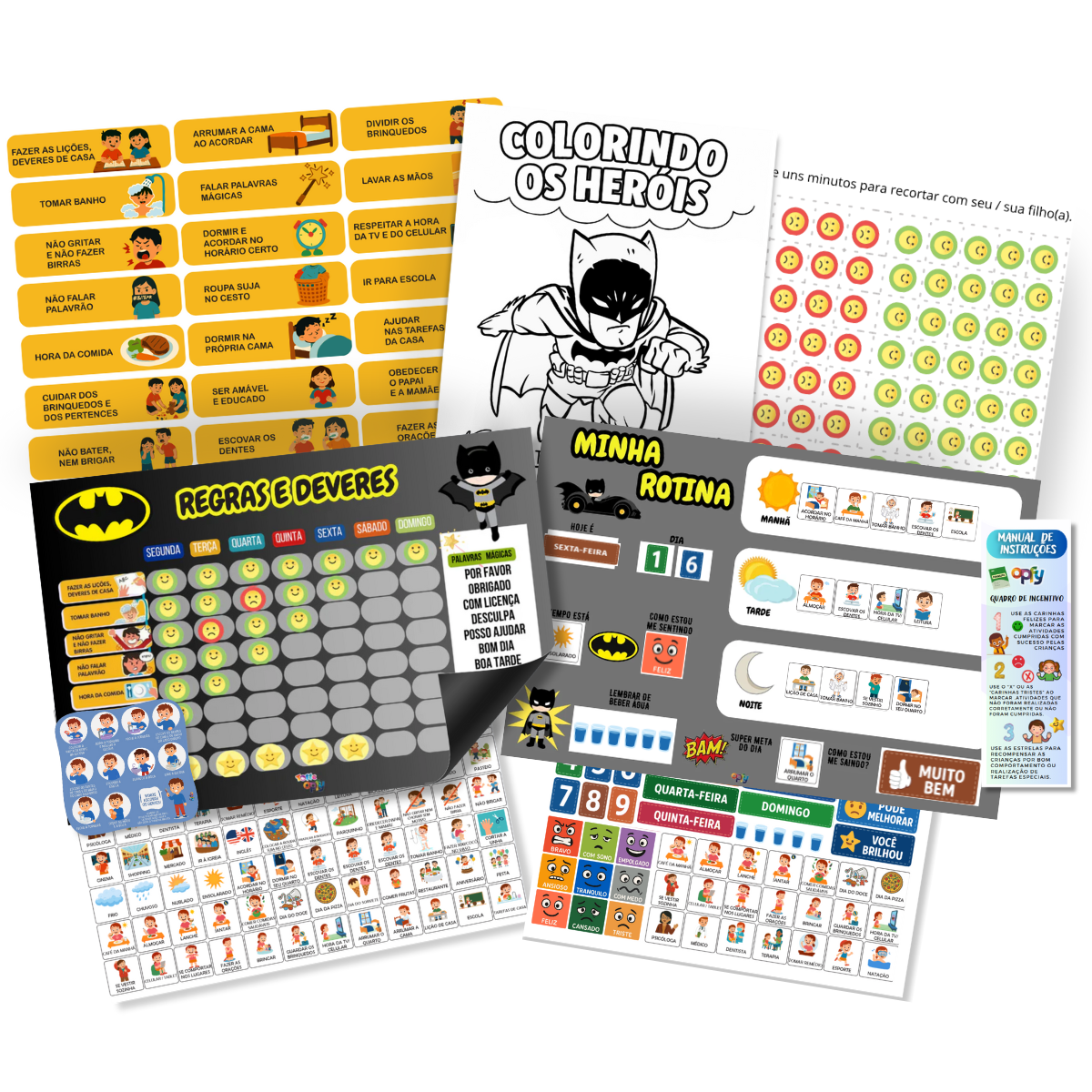 Kit Quadro De Rotina + Quadro De Incentivo + Brinde Batman