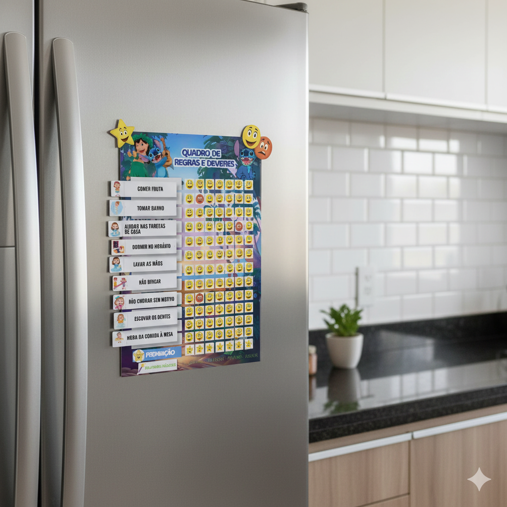 Quadro De Incentivo Infantil Tema Lilo & Stitch Vertical