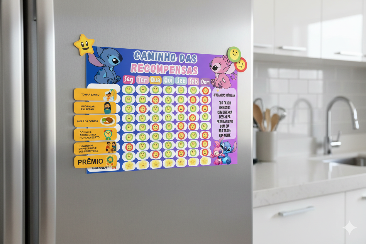 Quadro De Incentivo Infantil Stitch E Angel