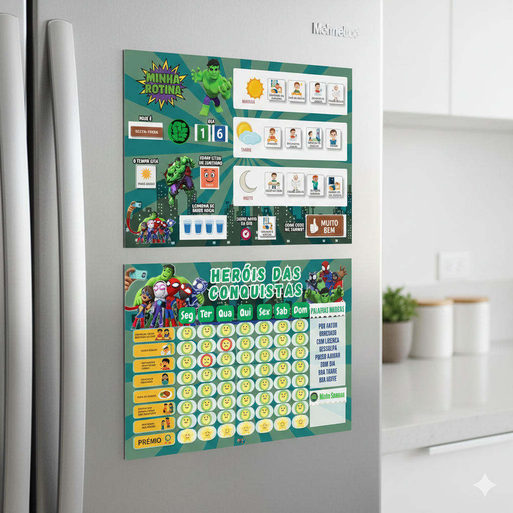 Kit Quadro De Rotina + Quadro De Incentivo Infantil Tema Hulk