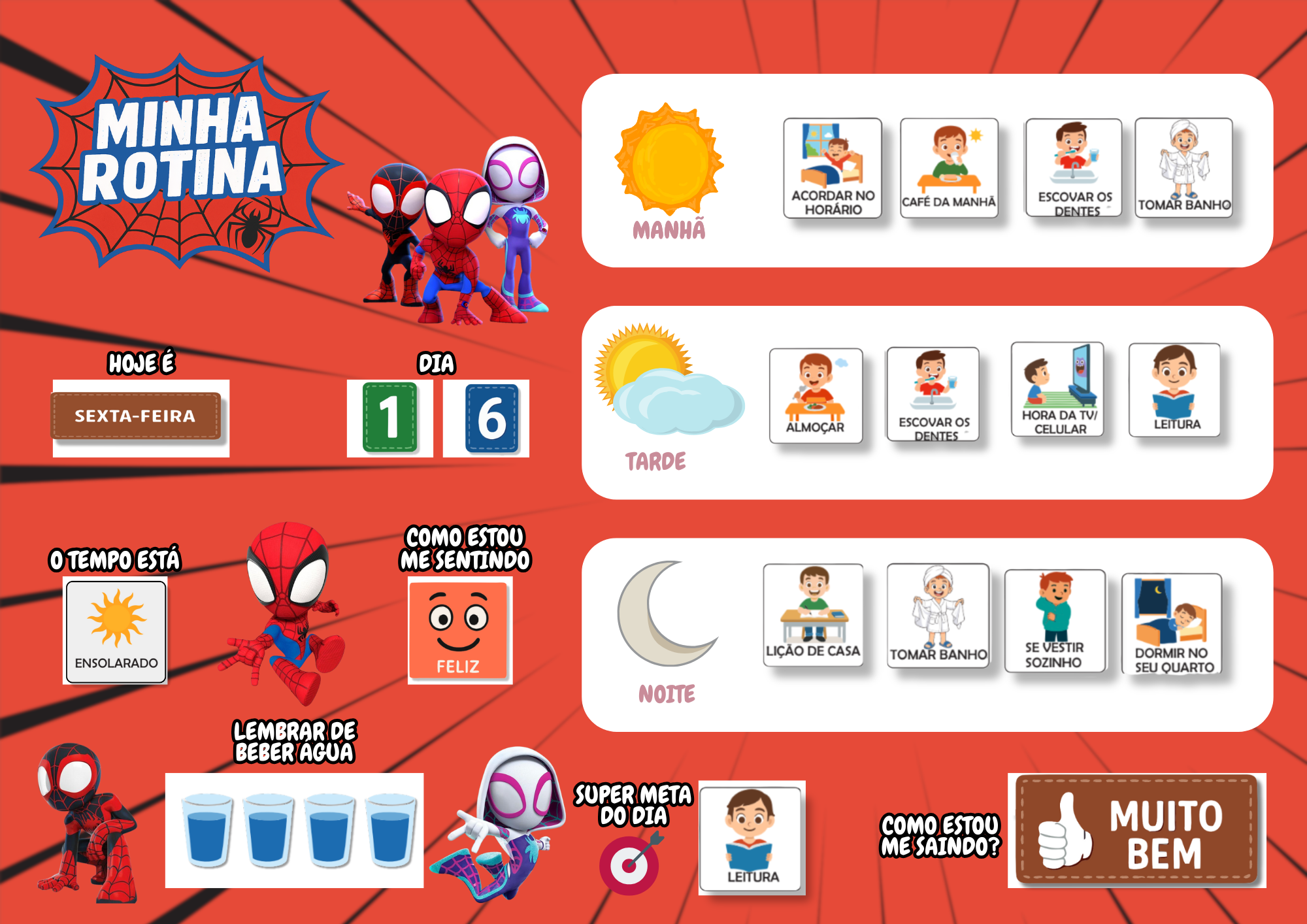 Kit Quadro De Rotina + Quadro De Incentivo Infantil Tema Homem Aranha