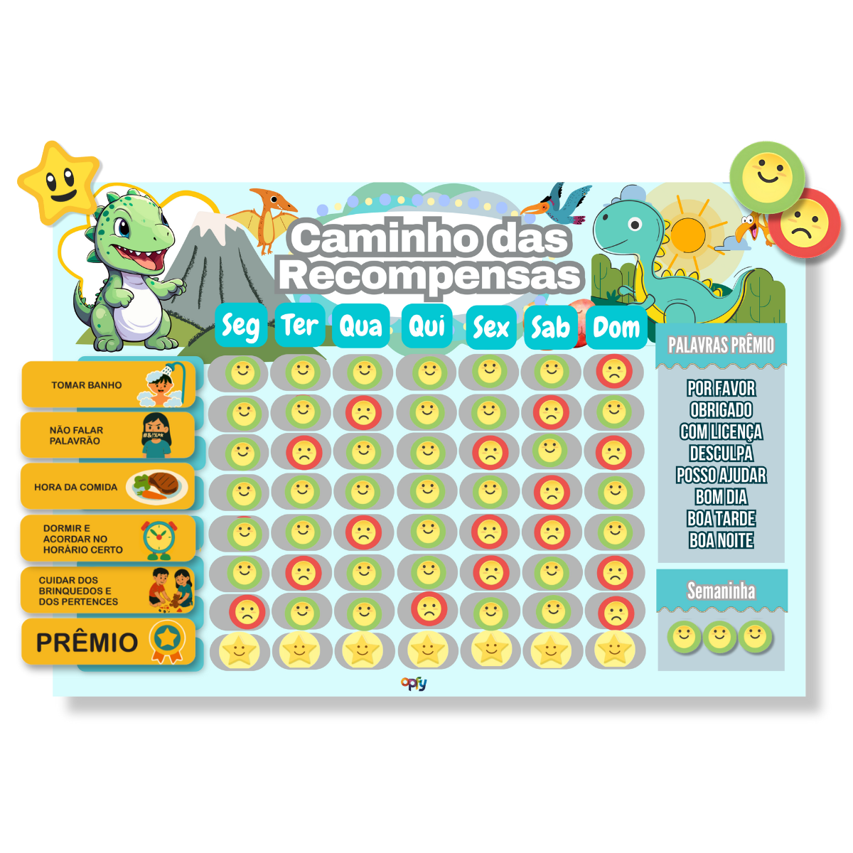 Quadro De Rotina Semanal Infantil Dinossauro De Parede