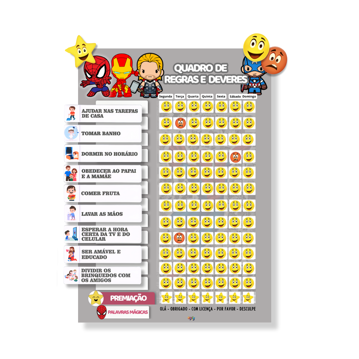 Quadro De Incentivo Infantil Heróis