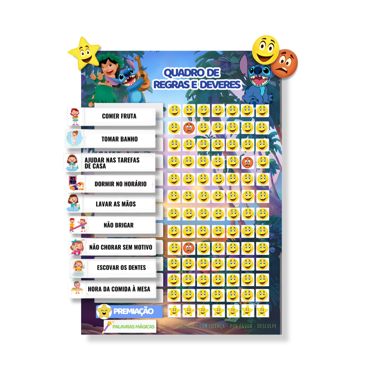 Quadro De Incentivo Infantil Tema Lilo & Stitch Vertical