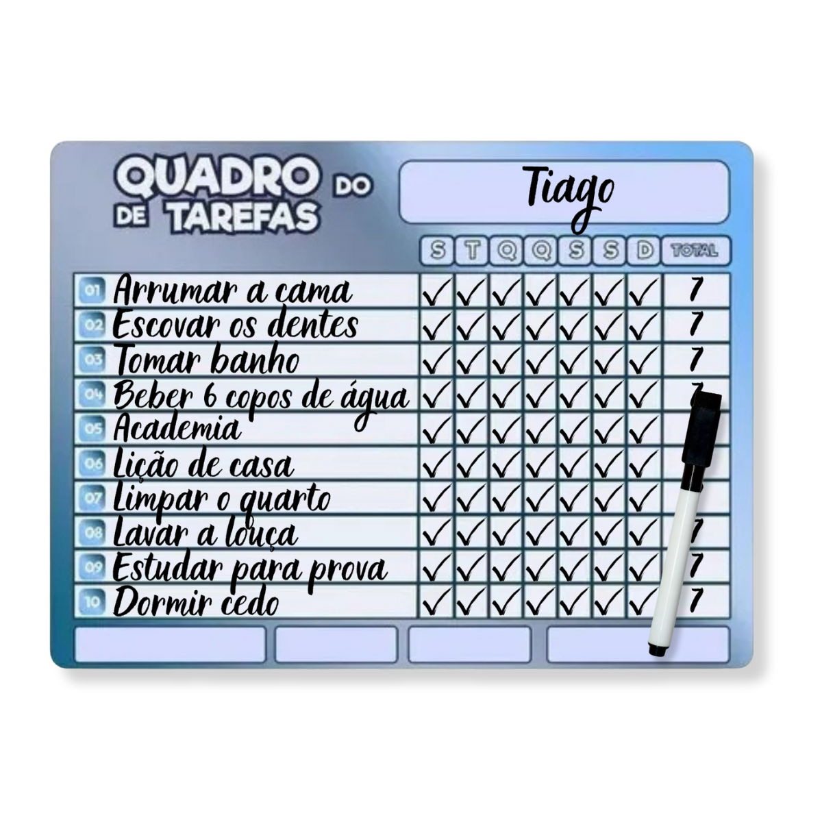 Imã Geladeira Apaga Lista Recado Anotações Planner Semanal 4 Cor Branco