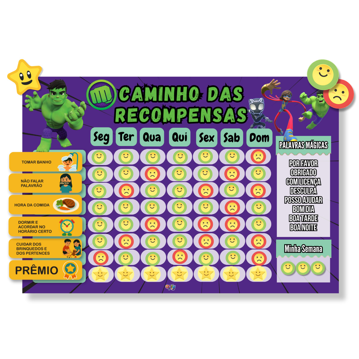 Quadro Rotina Infantil Tema Hulk De Parede