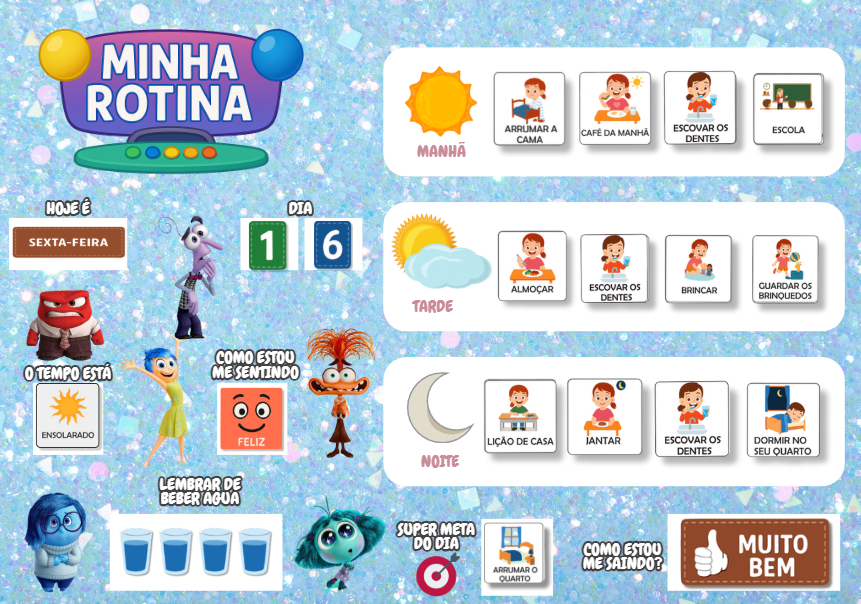 Kit Quadro De Tarefas + Quadro De Rotina Tema Divertidamente