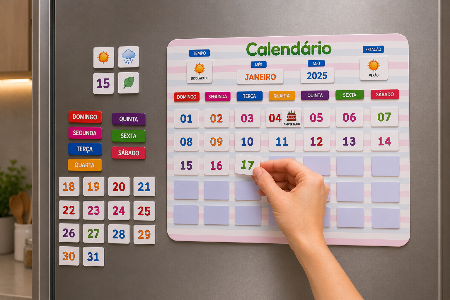 Quadro Educativo Infantil Calendário Interativo