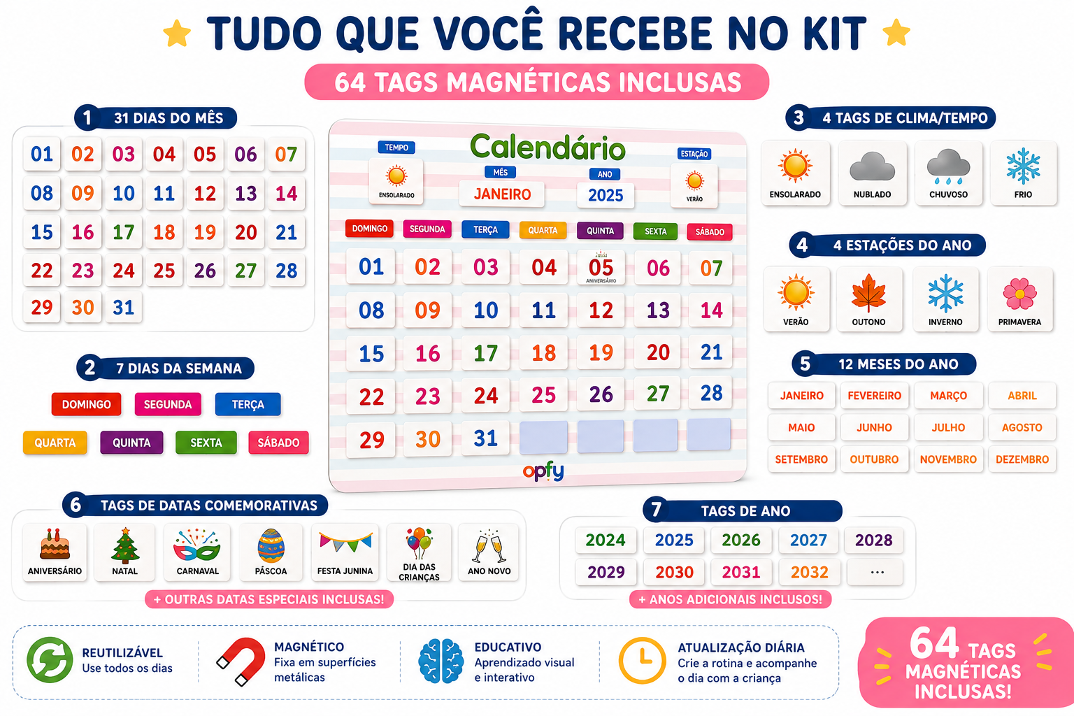 Quadro Educativo Infantil Calendário Interativo