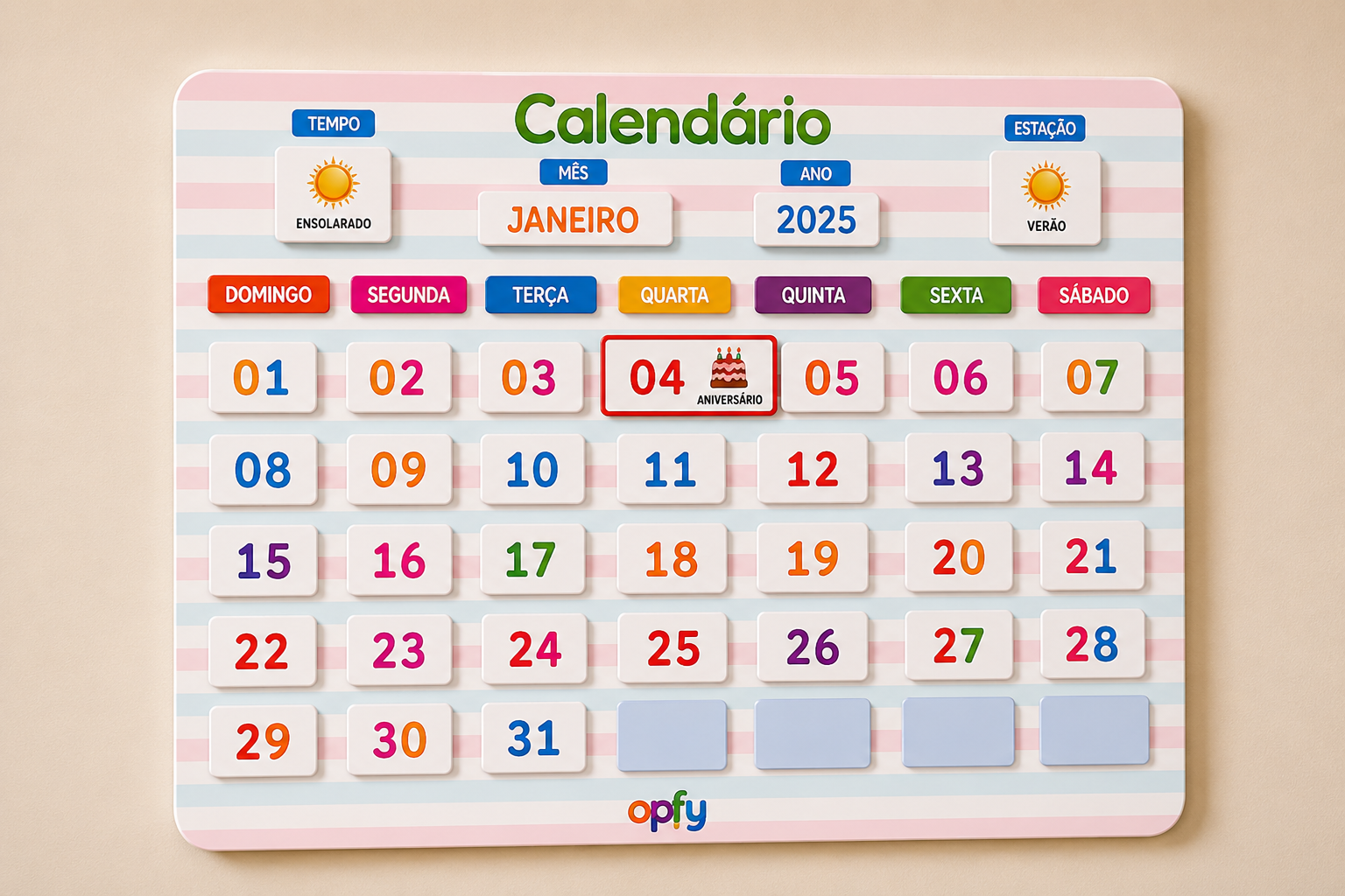 Quadro Educativo Infantil Calendário Interativo